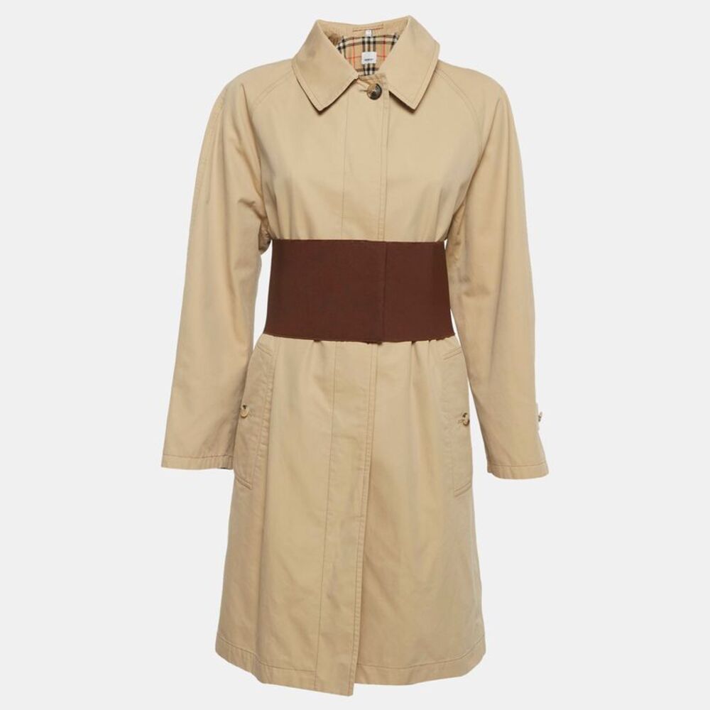 Burberry Beige Gabardine Belt Detail Trench Coat M - Picture 1 of 6